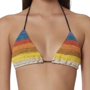 Mara Hoffman Crochet Knit Halter Style Rainbow Striped Bikini Top
